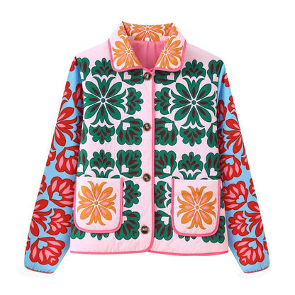 Street-style Cotton Puffer Jacket With A Bold Graphic Print - fizzle
