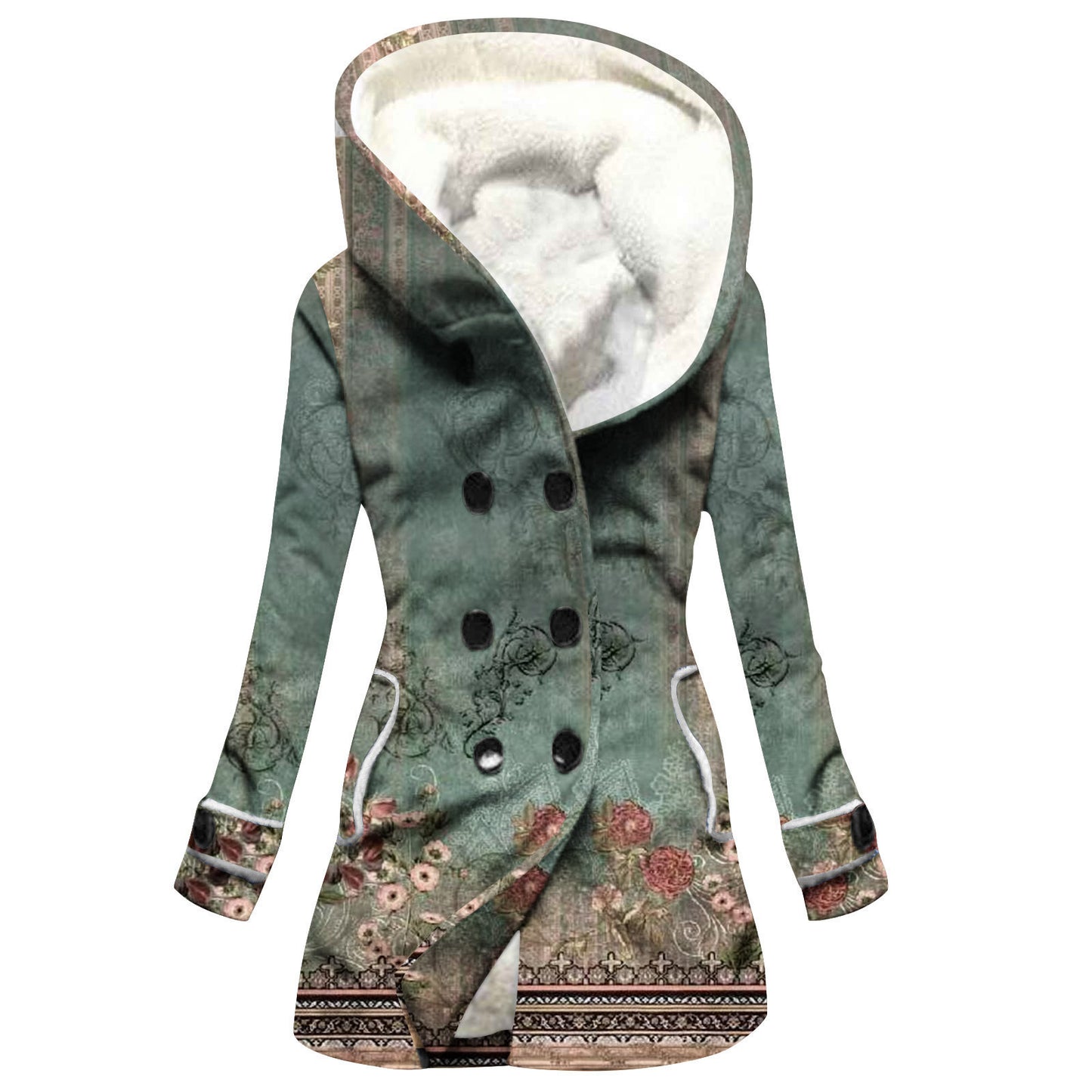 Women's Windbreaker Winter Thickened Stitching Floral Hooded