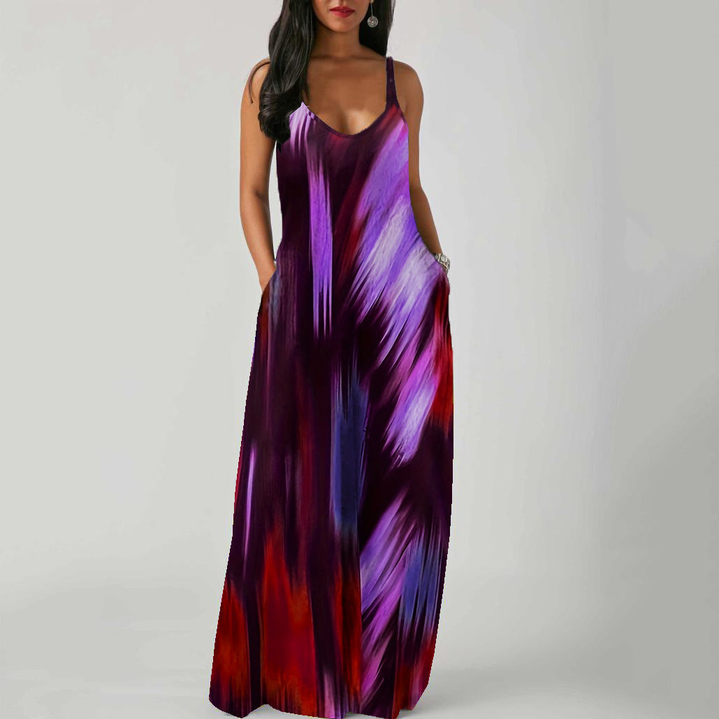 Strap-style Pocket-printed Dress