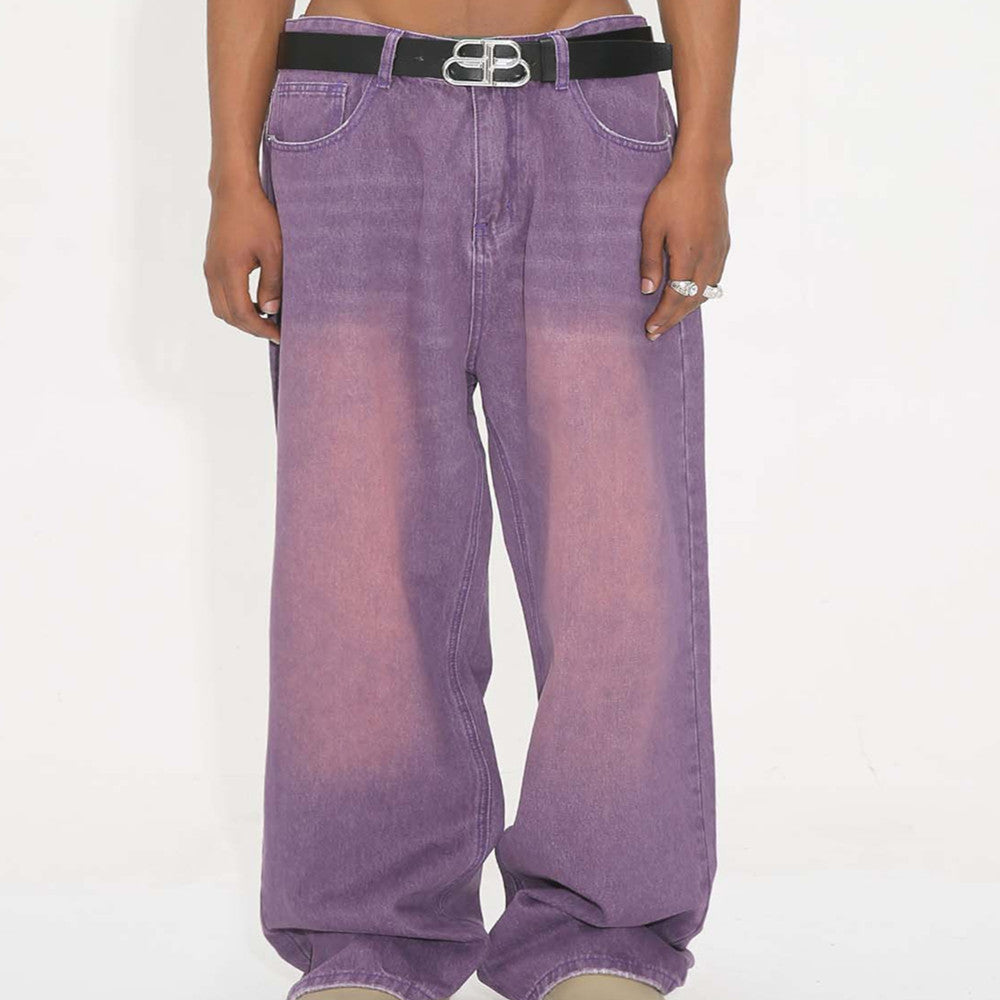 New American-style Retro Retro Gradient Purple Loose Wide-leg Jeans For Men And Women - fizzle