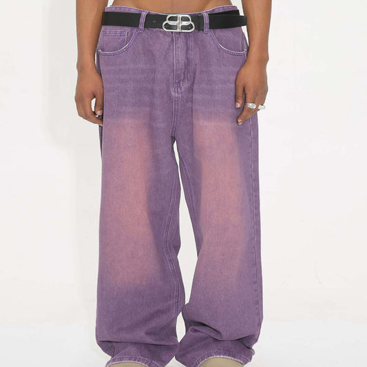 New American-style Retro Retro Gradient Purple Loose Wide-leg Jeans For Men And Women - fizzle