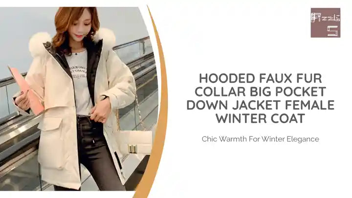 Hooded Faux Fur Collar Big Pocket Down Jacket Female Winter Coat by@Outfy