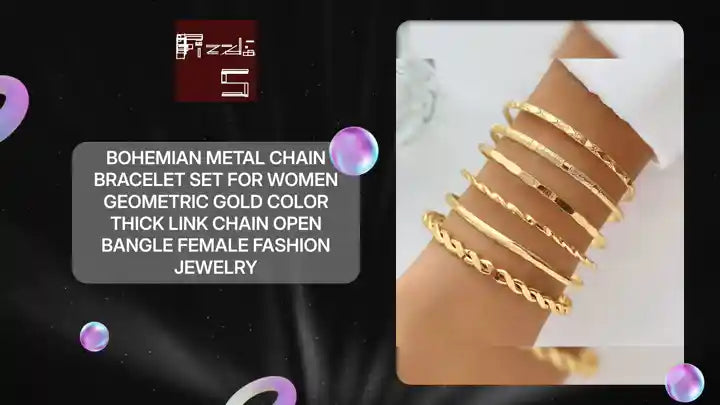 Bohemian Metal Chain Bracelet Set For Women Geometric Gold Color Thick Link Chain Open Bangle Female Fashion Jewelry by@Outfy