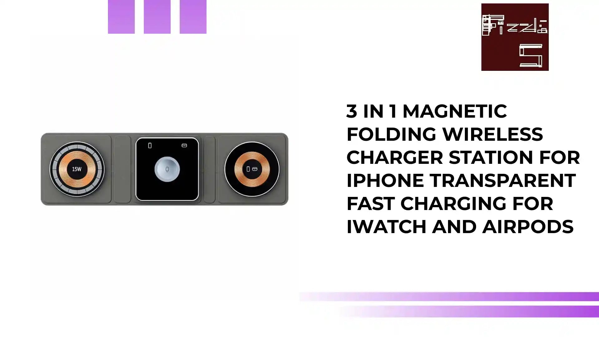 3 IN 1 Magnetic Folding Wireless Charger Station For IPhone Transparent Fast Charging For IWatch And Airpods by@Outfy