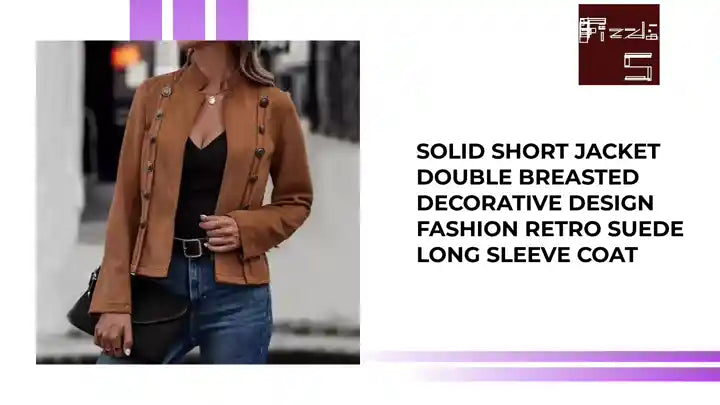 Solid Short Jacket Double Breasted Decorative Design Fashion Retro Suede Long Sleeve Coat by@Outfy