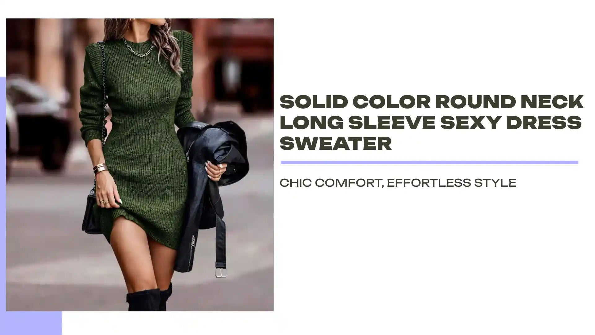 Solid Color Round Neck Long Sleeve Sexy Dress Sweater by@Outfy
