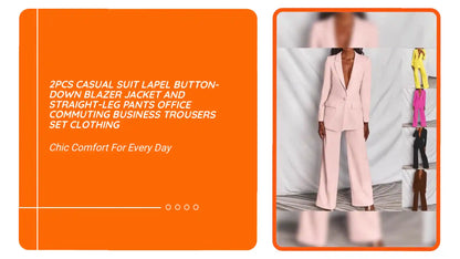 2pcs Casual Suit Lapel Button-down Blazer Jacket And Straight-leg Pants Office Commuting Business Trousers Set Clothing by@Outfy