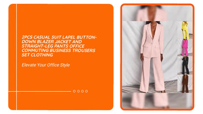 2pcs Casual Suit Lapel Button-down Blazer Jacket And Straight-leg Pants Office Commuting Business Trousers Set Clothing by@Outfy